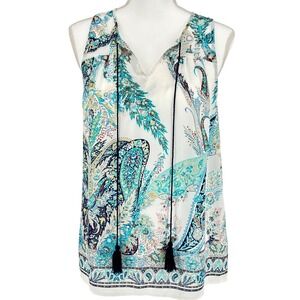 Violet Claire Paisley Print Sleeveless Tassel V Neck Blouse Womens M Boho Chic